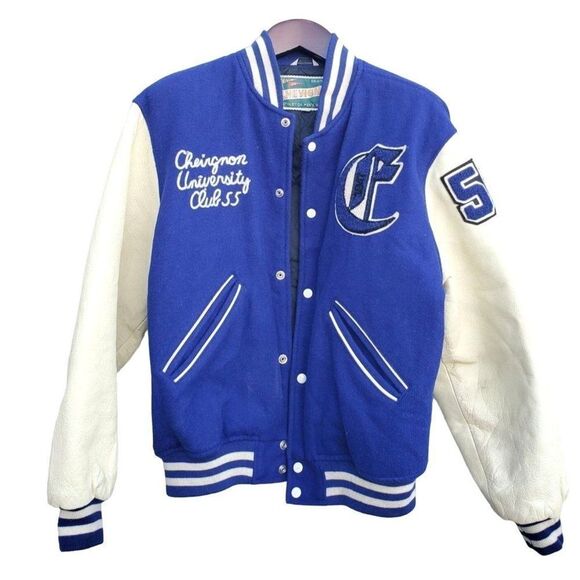 Chevignon Leather Jacket Men XL Vintage Letterman Baseball Varsity Exclusively - Picture 1 of 16